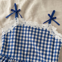 Girls Blue Gingham Maxi Dress with White Floral Lace, Fall Layering Dress