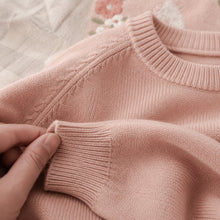 Girls Floral Bunny Embroidered Knit Sweater, Cream or Pink Fall Pullover