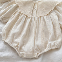 Ivory Cotton Baby Romper or Girls Dress, Matching Sister Outfit with Embroidered Lace Collar