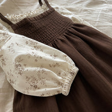 Girls Brown Smocked Pinafore and Floral Long Sleeve Dress, 2-Piece Fall Set