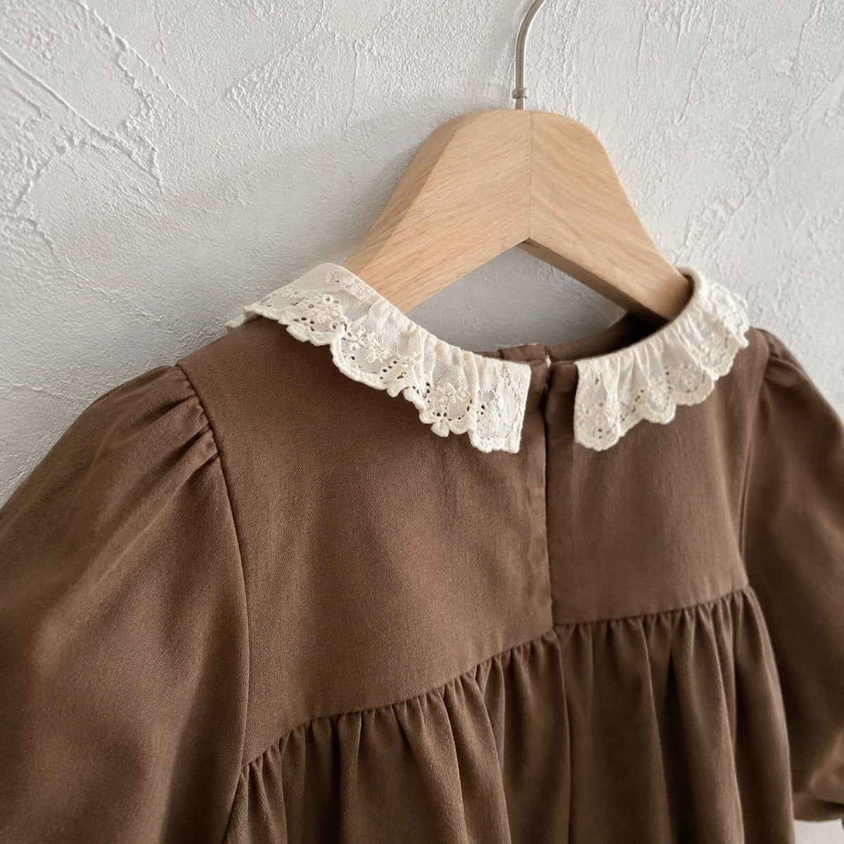 Girls khaki and brown floral Peter Pan collar long sleeve fall dress - three quarter product detail