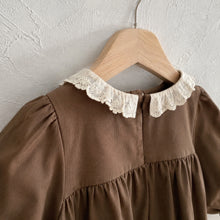 Girls Floral Peter Pan Collar Dress, Khaki or Brown Long Sleeve Fall Outfit