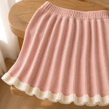 Girls Ruffle Flower Knit Cardigan and Pleated Skirt Set, 2-Piece Fall Outfit
