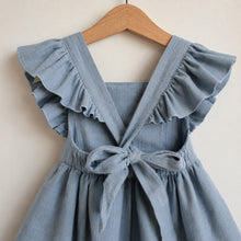 Girls Linen Pinafore Dress, Ruffle Strap Tie Back Toddler Sundress