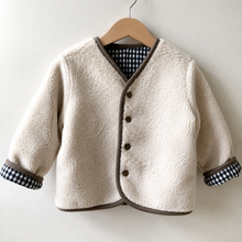 Toddler Reversible Sherpa Jacket, Ivory or Taupe Gingham Fleece Fall Coat