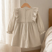 Girls Vintage Ruffle Long-Sleeve Dress, Pintuck Fall Princess Dress