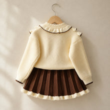Girls Ruffle Flower Knit Cardigan and Pleated Skirt Set, 2-Piece Fall Outfit
