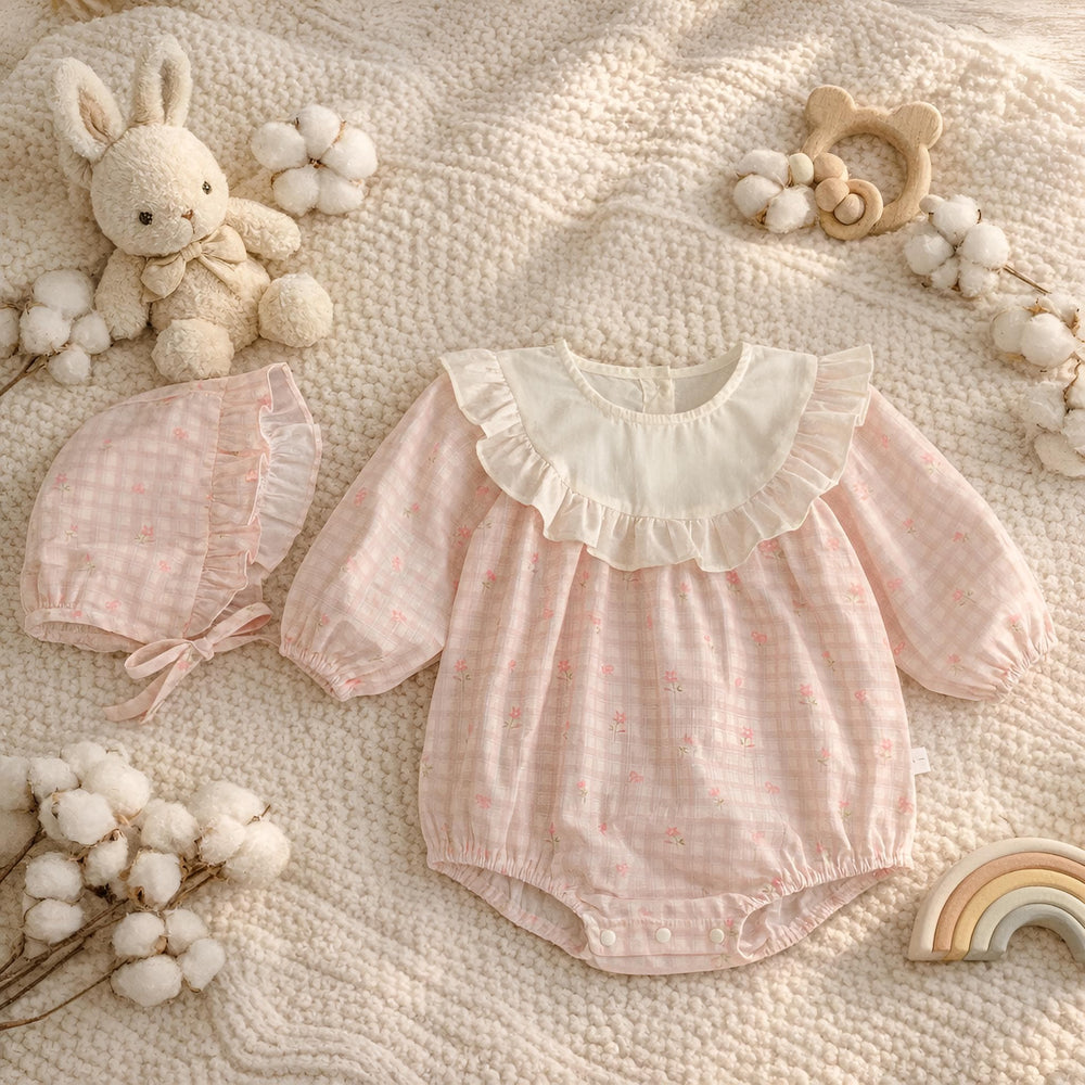 Baby Girl Gift Set Cotton Romper With Bonnet, Cute Baby Girl Outfit, Newborn Girl Clothes, Infant Romper, Baby Shower Gift