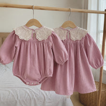 Girls Dusty Rose Lace Collar Dress or Baby Romper, Long Sleeve Fall Outfit