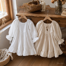 Girls Cotton Ruffle Dress, Puff Sleeves, Back Bow and Floral Styles
