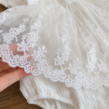 White Lace Baby Romper Dress with Flutter Sleeves and Embroidered Cotton Skirt