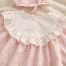 Baby Girl Cotton Romper Bonnet Set, Checkered Floral Outfit, Baby Shower Gift