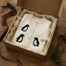 Baby Penguin Knit Cardigan or Vest, Ivory Charcoal Winter Sweater