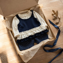 Girls Navy Ruffle Top an Polka Dot Wide-Leg Pants, 2-Piece Fall Set