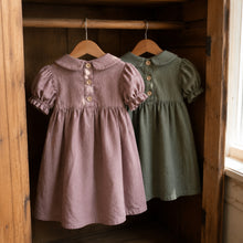 Girls Rustic Linen Peter Pan Collar Dress in Dusty Mauve or Gray Green, Fall Outfit
