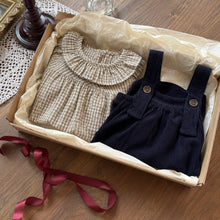 Girls Navy Corduroy Pinafore Dress, Gingham Ruffle Blouse or 2-Piece Fall Set