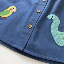 Girls Denim Dress with Ruffle Sleeves, Dinosaur and Weather Appliqué