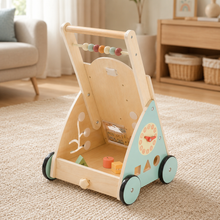 Wooden Baby Walker with Activity Center, Montessori Push Toy for Toddlers, First Birthday Gift