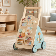 Wooden Baby Walker with Activity Center, Montessori Push Toy for Toddlers, First Birthday Gift