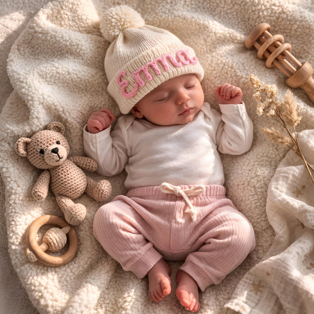 Custom Embroidered Name Newborn Knit Hat, Personalized Baby Beanie, Keepsake Gift