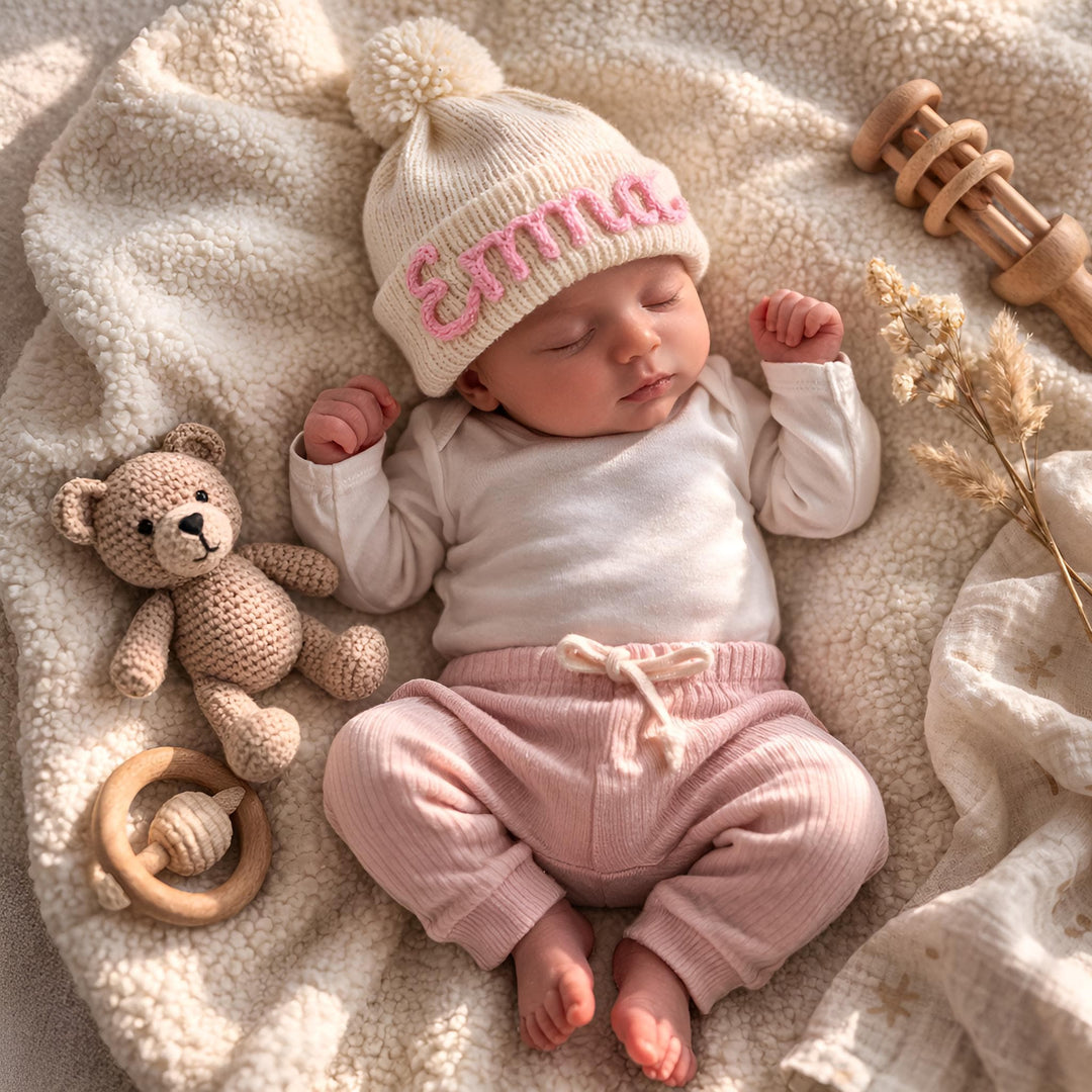 Custom Embroidered Name Newborn Knit Hat, Personalized Baby Beanie, Keepsake Gift
