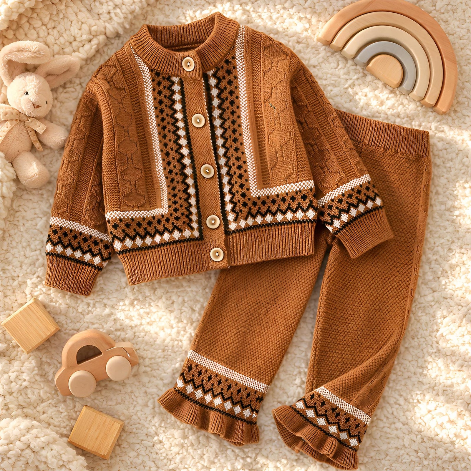 Toddler Retro Jacquard Knit Sweater Set, Cozy Fall Outfit Ages 2-6