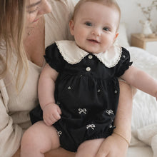 Toddler Girl Cotton Romper, Bow Embroidery Lapel, Soft Loose Baby Clothes