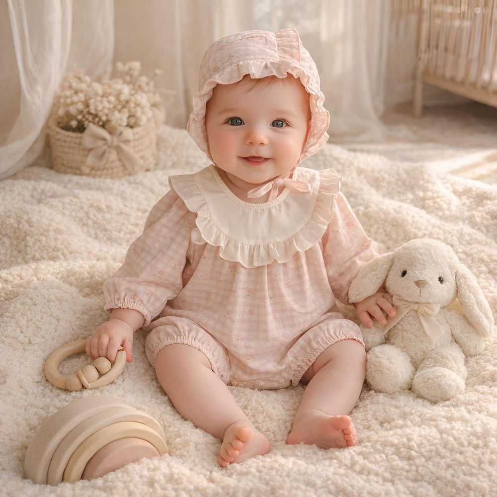 Baby Girl Gift Set Cotton Romper With Bonnet, Cute Baby Girl Outfit, Newborn Girl Clothes, Infant Romper, Baby Shower Gift
