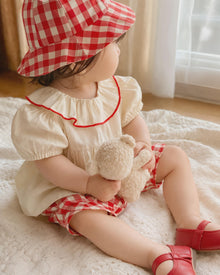 Baby Girl Outfit: Red Checkered Pants, Ruffle Top, Soft Cotton Summer Clothes