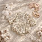 Load image into Gallery viewer, Baby Girl Floral Cotton Romper, Lace Collar, Spring Toddler Outfit