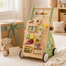 Wooden Baby Walker with Activity Center, Montessori Push Toy for Toddlers, First Birthday Gift