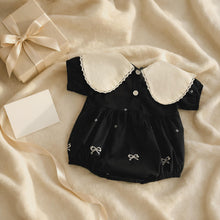 Toddler Girl Cotton Romper, Bow Embroidery Lapel, Soft Loose Baby Clothes