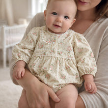 Baby Girl Floral Cotton Romper, Lace Collar, Spring Toddler Outfit