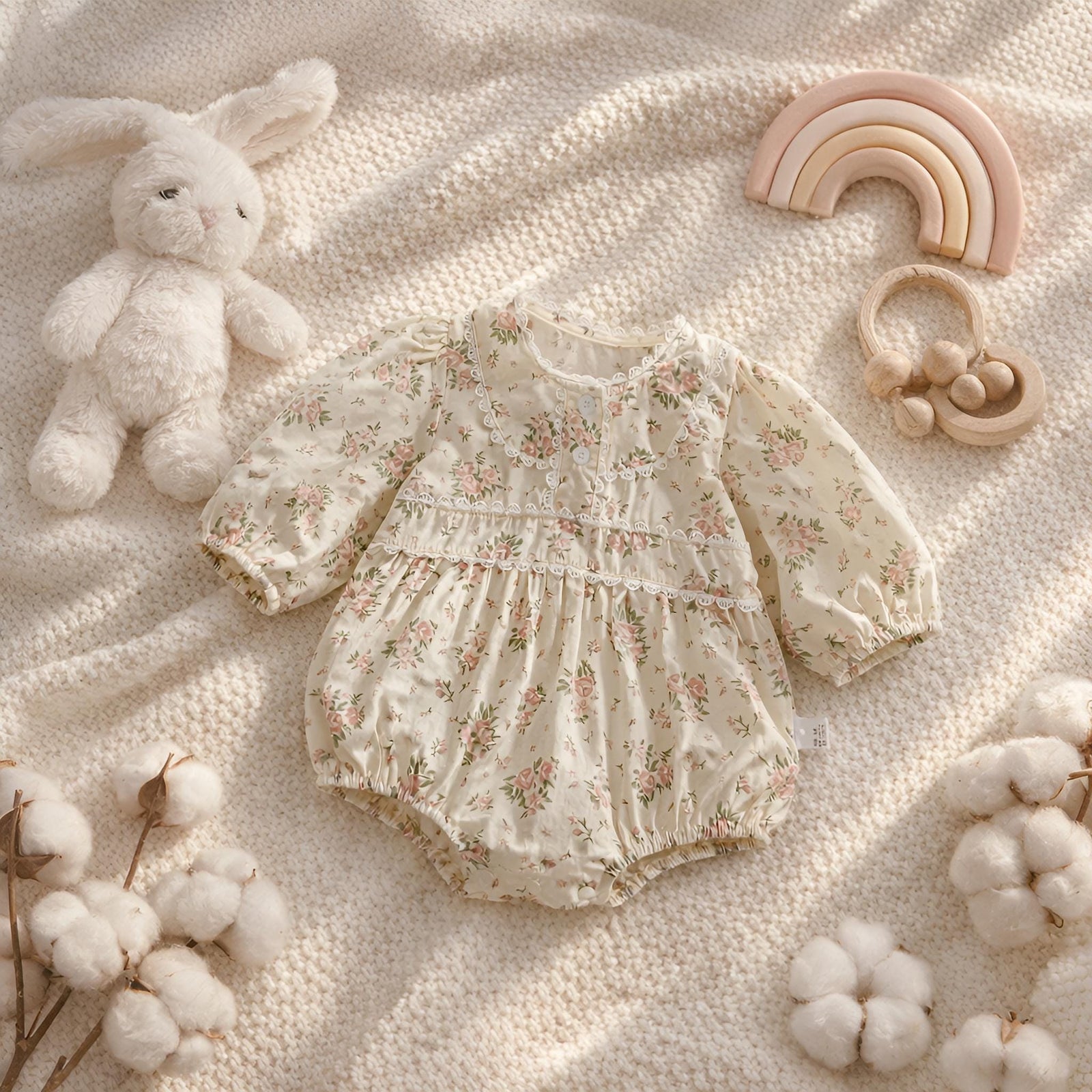Floral Cotton Baby Romper, Lace Collar Toddler Outfit, Spring Newborn Clothes