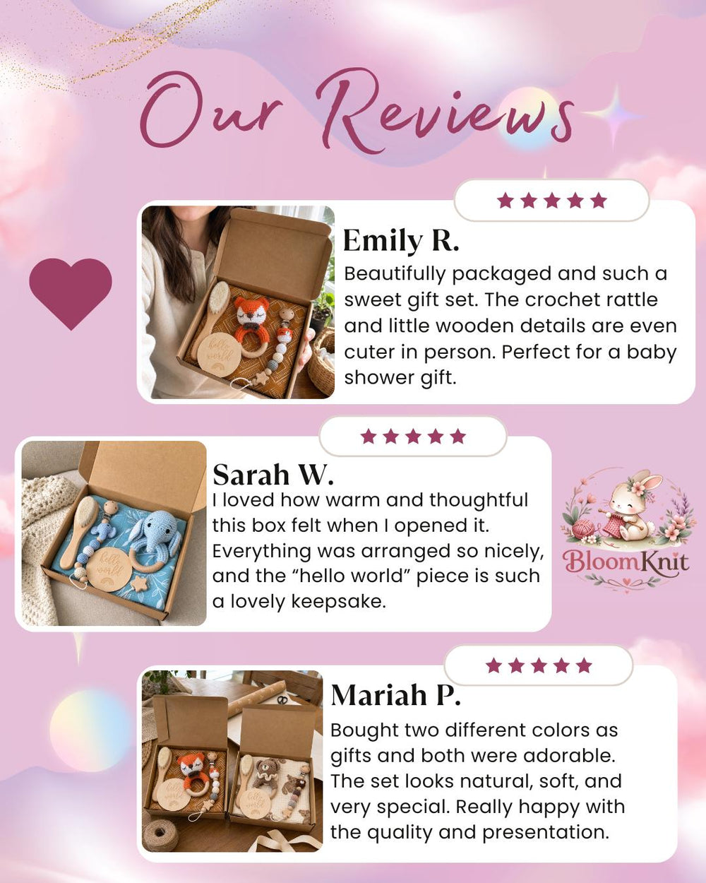 Newborn Baby Gift Box, Crochet Rattle, Muslin Blanket, Wooden Brush, Keepsake Disc