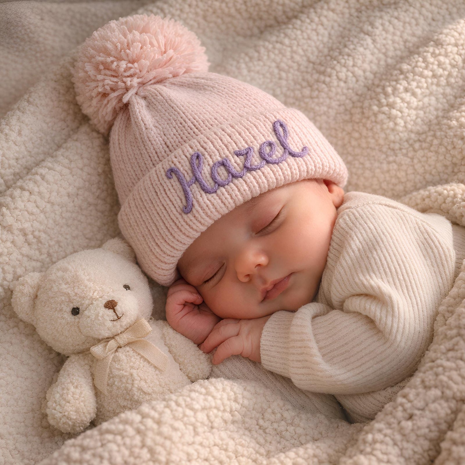 Custom Embroidered Knit Baby Hat, Personalized Newborn Name Beanie, Cozy Winter Warmth