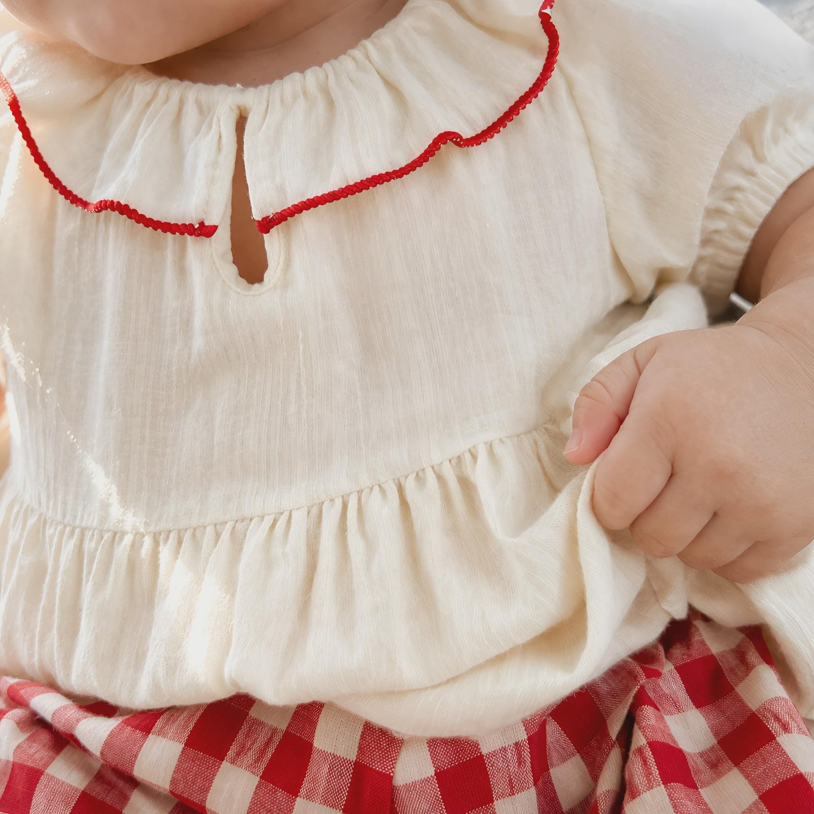 Baby Girl Summer Outfit Set Ruffle Top & Red Checkered Pants Cotton Toddler Clothes Cute Kids Outfit 6M-4T