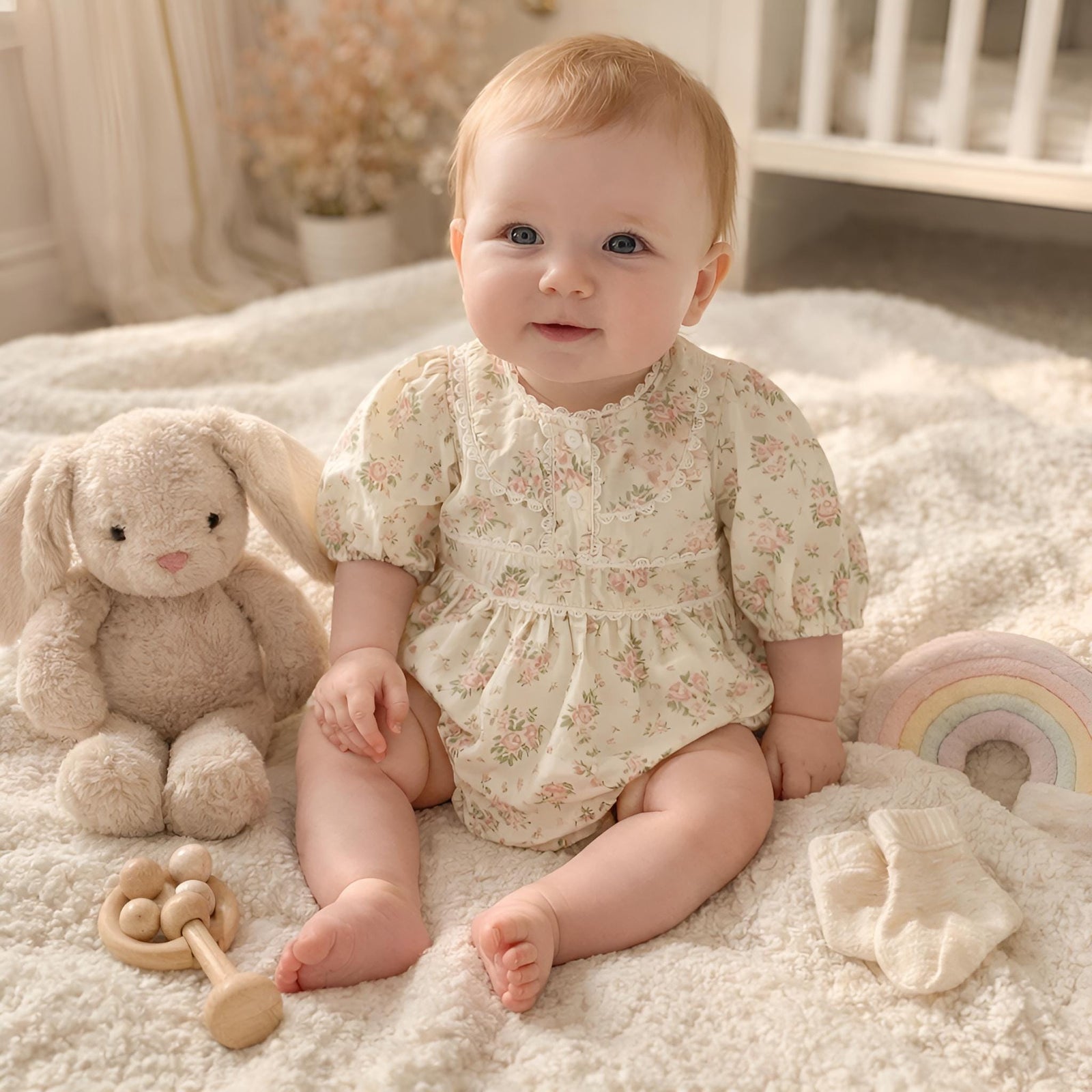 Floral Cotton Baby Romper, Lace Collar Toddler Outfit, Spring Newborn Clothes