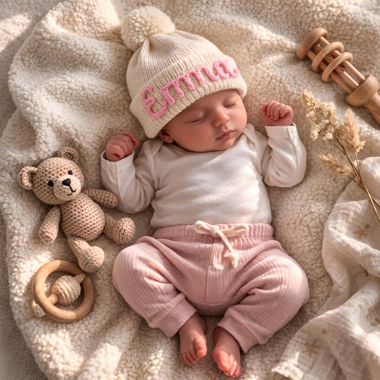 Custom Embroidered Knit Baby Hat, Personalized Newborn Name Beanie, Cozy Winter Warmth