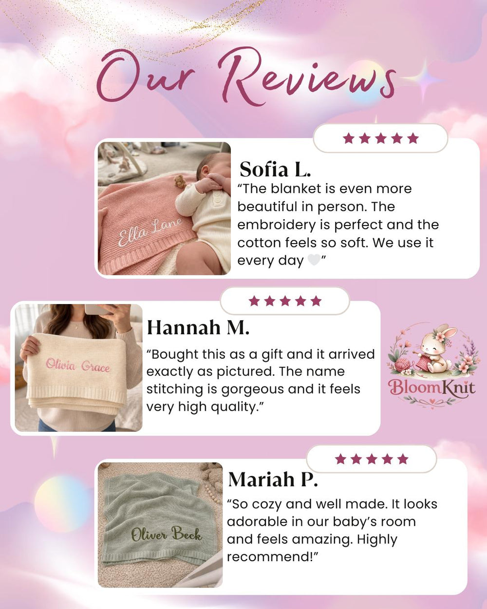 Personalized Embroidered Cotton Knit Baby Blanket, Soft Stroller Keepsake