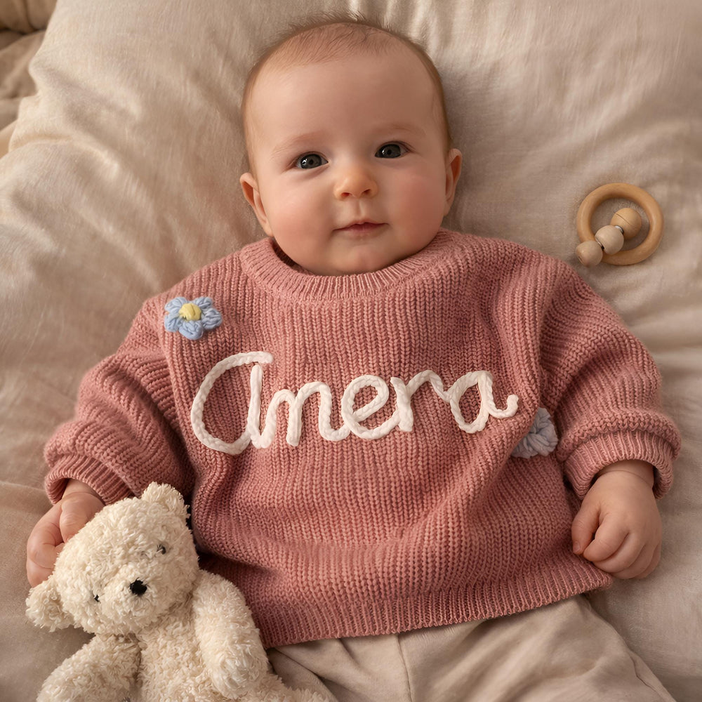 Custom Embroidered Baby Name Sweater: Soft Knit Keepsake Gift