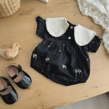 Toddler Girl Cotton Romper, Bow Embroidery Lapel, Soft Loose Baby Clothes
