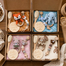 Newborn Baby Gift Box, Crochet Rattle & Muslin Blanket Baby Shower Gift Set