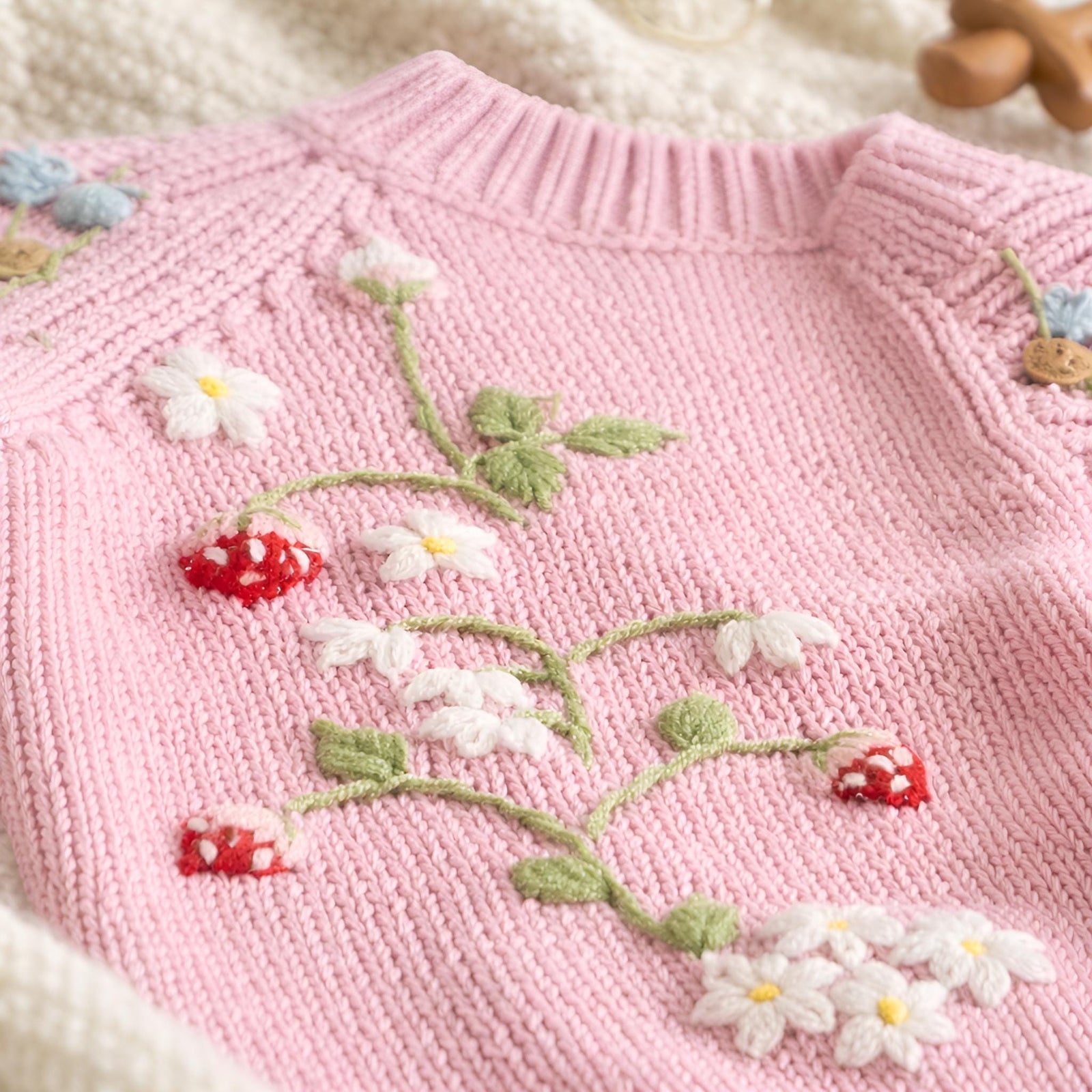 Strawberry Knit Kids Cardigan, Embroidered Girls Sweater, Cute Toddler Knit Cardigan, Floral Children Sweater, Cozy Fall Kids Outfit