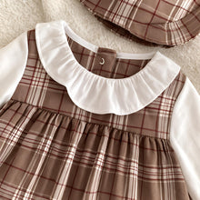 Baby Girl Checkered Romper, Peter Pan Collar, Hooded Cotton Outfit, Spring Autumn Toddler Clothes