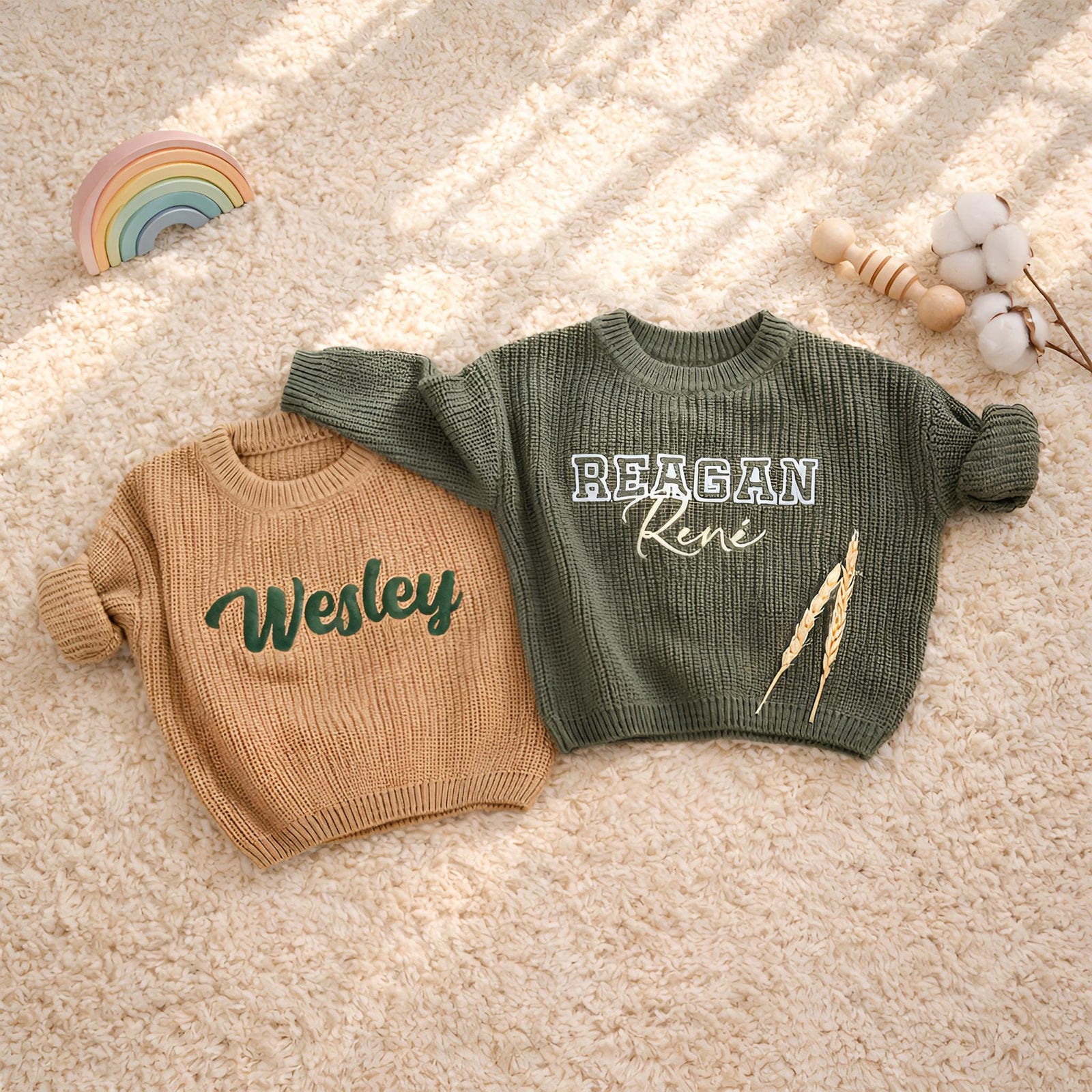 Custom Embroidered Baby Name Sweater – Cozy Knit Pullover for Boys Girls