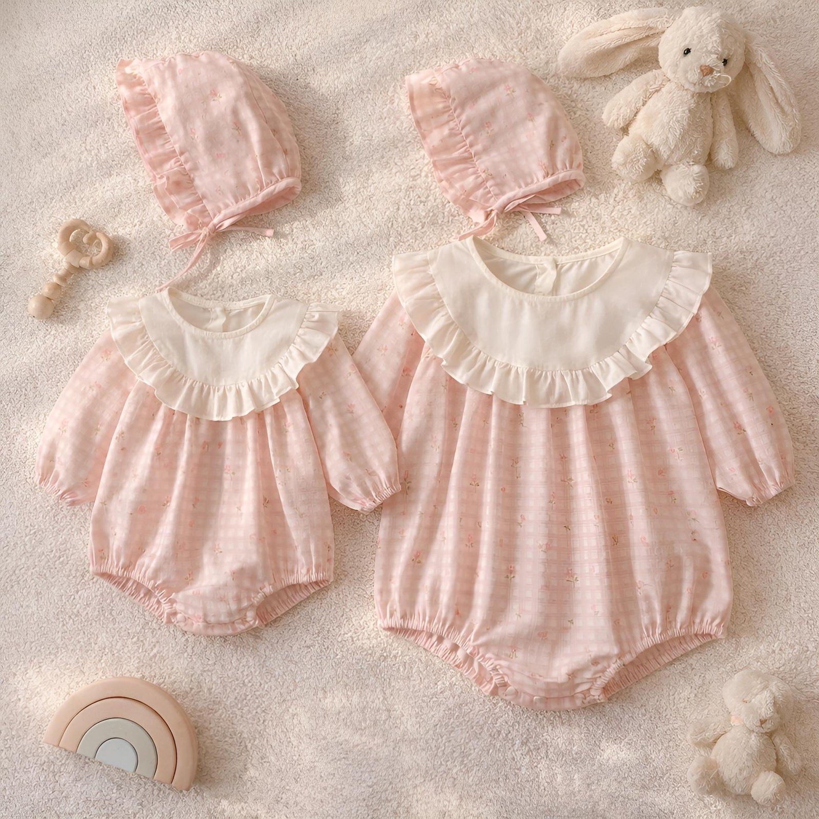 Baby Girl Gift Set Cotton Romper With Bonnet, Cute Baby Girl Outfit, Newborn Girl Clothes, Infant Romper, Baby Shower Gift