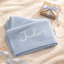 Personalized Embroidered Cotton Knit Baby Blanket, Custom Name Keepsake