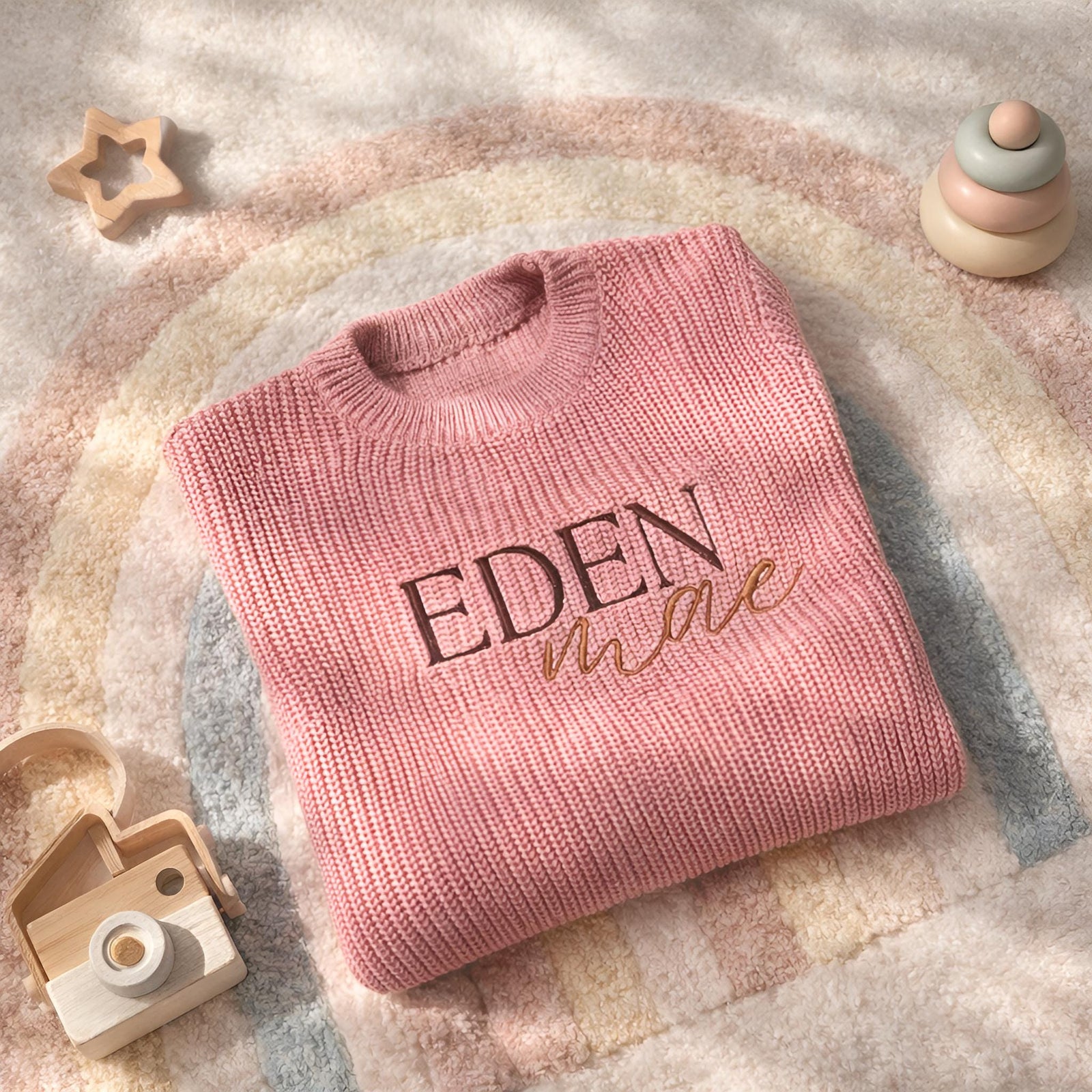 Custom Embroidered Baby Name Sweater – Cozy Knit Pullover for Boys Girls