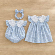 Baby & Girls Blue Floral Eyelet-Collar Romper or Dress with Headband